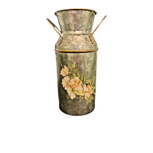 Handcrafted Galvanized Metal Floral Milk Can; cottage core/shabby chic Decor
